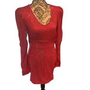 NWOT. Hot Pink Sequins V neck cocktail dress.